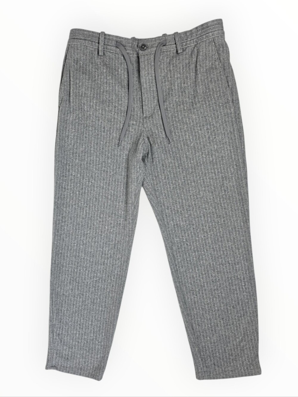 MNG Mango Man Men's 32 Gray Pinstripe Flannel Tapered Cropped Drawstring Pants